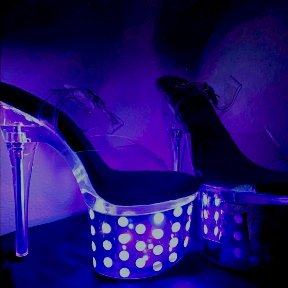 DiscoLite - LED light ankle strap platform heels, Pleaser brand, size 8